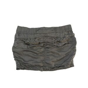 Vintage Gray Elastic-Waist Mini Skort with Zip Pockets